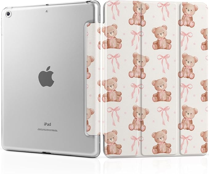 Compatible with iPad 10.2 Inch Case 2021 2020 2019 Smart Lightweight Trifold Stand Hard Plastic Transparent Cover Support Auto Sleep/Wake for iPad 10.2 9th/8th/7th Gen - Bear &amp Cherry