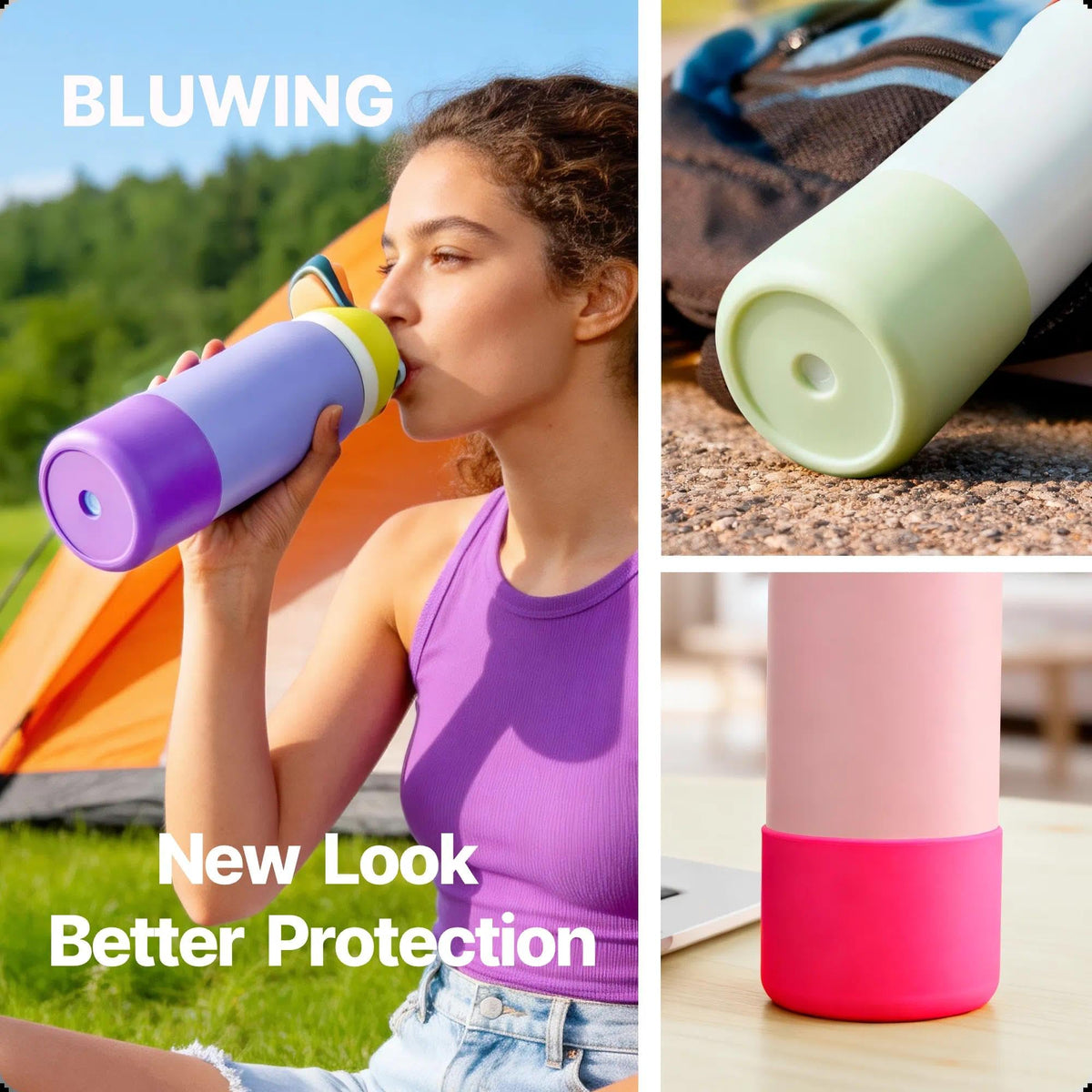 Bluwing Silicone Water Bottle Boot for Owala 24 oz, Anti-Slip Protective Sleeve Bottom for Owala 24oz FreeSip/Twist/Flip Insulated Water Bottle(Glitter Purple)