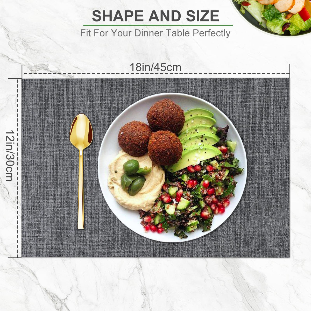 BETEAM Placemats Set of 6 Woven Vinyl Placemat for Dining Table Washable Wipeable Kitchen Place Mats Durable Indoor Outdoor Table Mats -01 Grey, 6 Pcs
