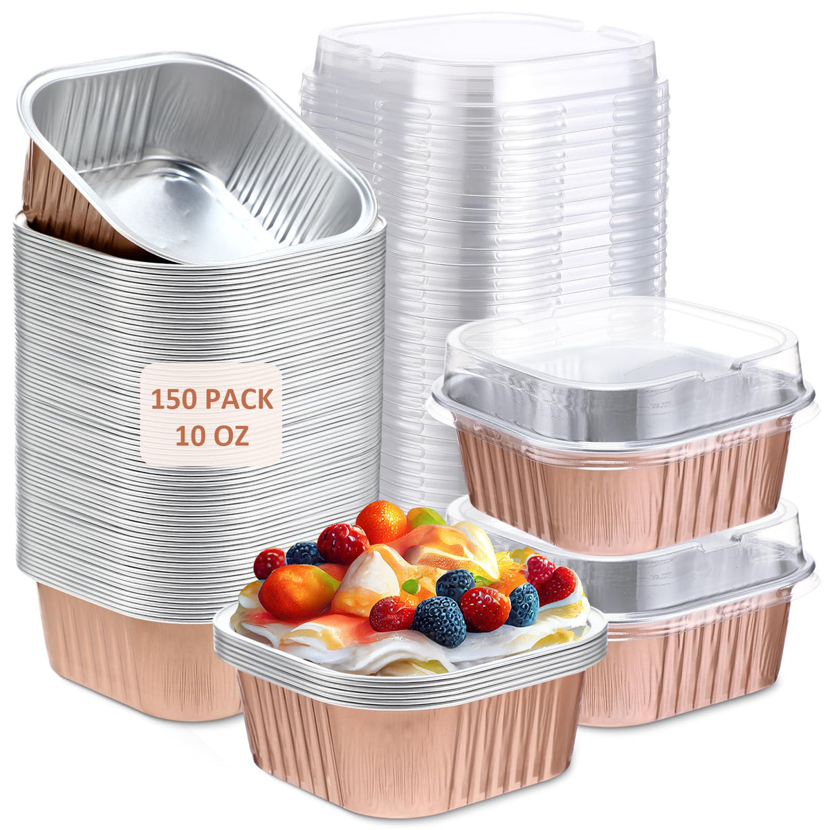 Aoriher 150 Pcs 10 oz Mini Cake Pans with Lids Sky Blue