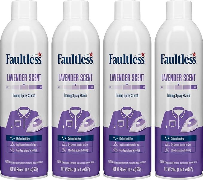 Laundry Starch Spray, Faultless Lavender Aerosol Starch 20 oz Cans for a Smooth Iron Glide on Clothes & Fabric Even Spray, Easy Iron Glide, No Reside (Pack of 4)