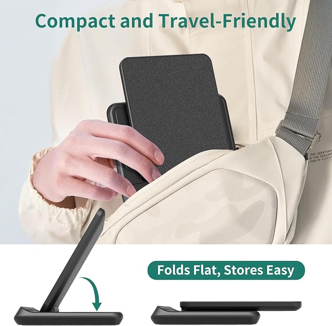 PlusAcc Wireless Charging Dock for Kindle Paperwhite Signature &amp Phones | Colorsoft Signature Edition Foldable Charger Stand Compatible with iPhone 15 Pro Max