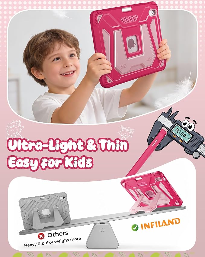 INFILAND Kids Case for iPad A16 11th Generation 11 Inch (2025) iPad 10th Generation 10.9 Inch (2022) Heavy Duty Rugged Shockproof Protective Cover with Dual-Support Folding Kickstand (Black)