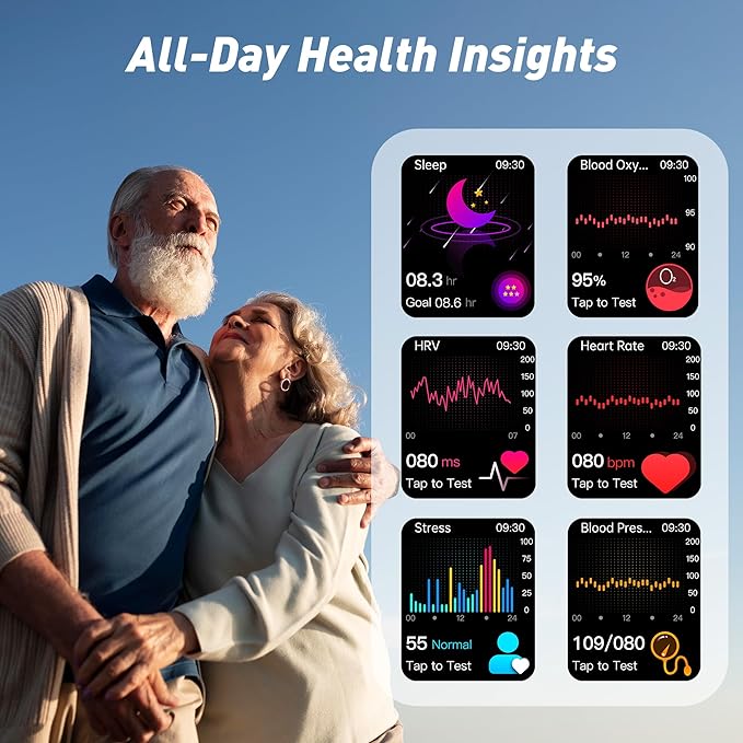 Smart Watch for Men Women, 2.04" AMOLED Color Screen, 24/7 Heart Rate, Blood Oxygen, Blood Pressure, Sleep and Stress Health Monitor, Blood and Body Composition Insights, 150 Sports Modes (Red)