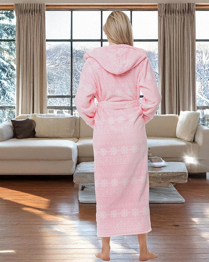 Alexander Del Rossa Womens Robe, Long Plush Bathrobe with Hood, Hooded Robes for Women Plus Size Bath Robe