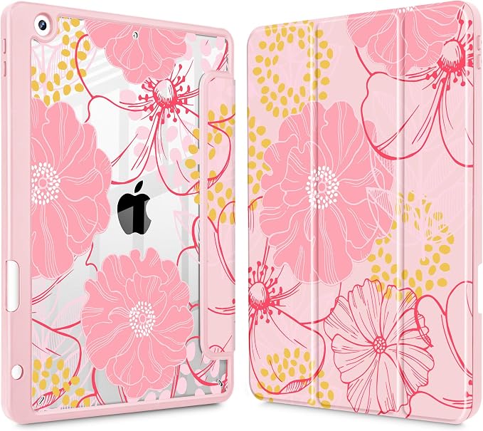 May Chen for iPad 9th Generation with Pencil Holder iPad 8th/7th Gen Case 10.2-inch [Penceil Holder] Trifold Stand Auto Wake/Sleep Clear TPU Protection Back Cover Ballet Shoes