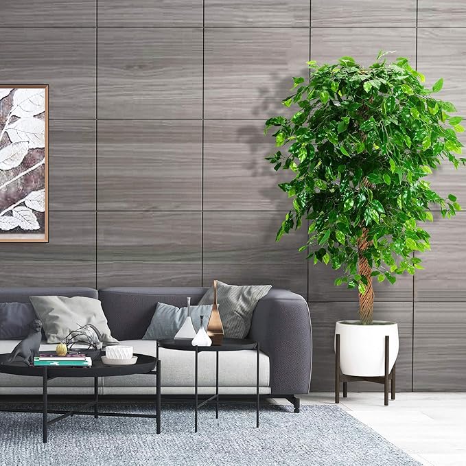 6ft Artificial Ficus Silk Tree (72in) with Plastic Nursery Pot Faux Tree, Fake Plant for Office House Farmhouse Living Room Home Decor (Indoor/Outdoor)