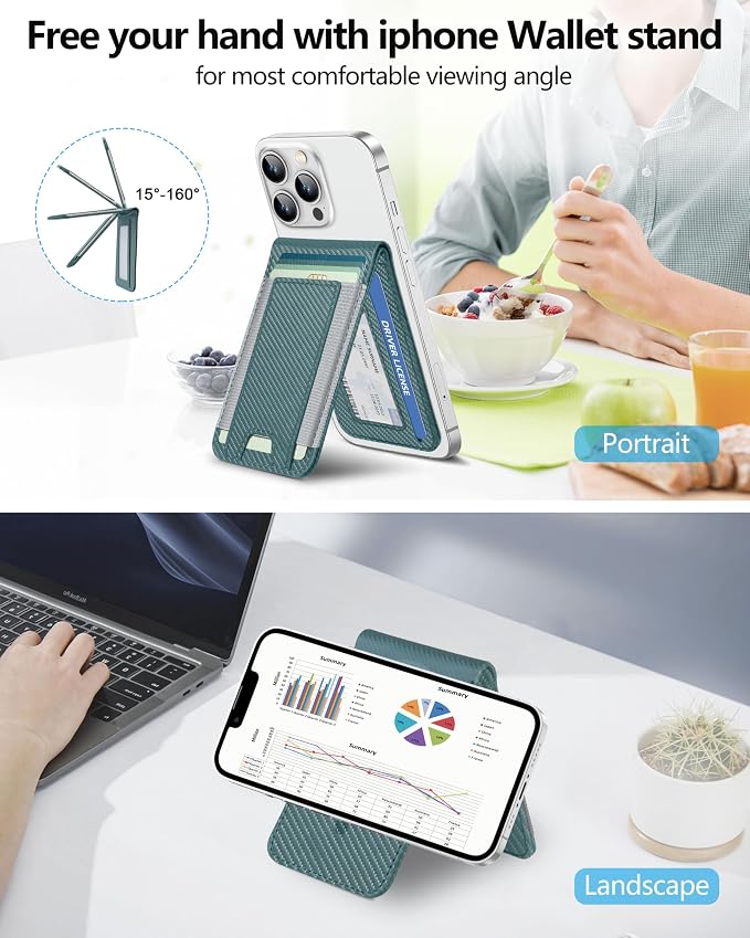 ExtreLife 2-in-1 Magsafe Wallet Adjustable Stand Open ID Window Magnetic Wallet for iPhone 17/16/15/14 Pro Max/14 Pro/14 Plus/13/12 Series 9 Cards Holder Vegan Leather Black
