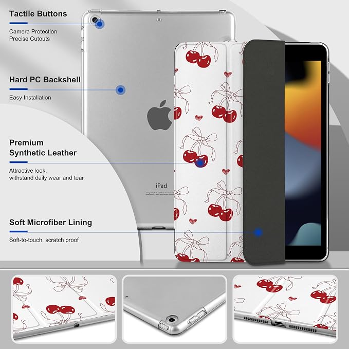 Compatible with iPad 10.2 Inch Case 2021 2020 2019 Smart Lightweight Trifold Stand Hard Plastic Transparent Cover Support Auto Sleep/Wake for iPad 10.2 9th/8th/7th Gen - Bear &amp Cherry