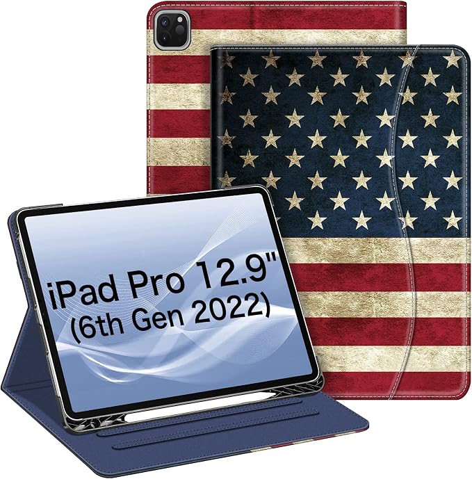 Fintie Multi-Angle Folio Case for iPad Pro 12.9 6th/5th/4th/3rd Generation | Multiple Viewing Angles Pencil Holder &amp Storage Pocket Drop Protection Pencil Charging Auto Sleep/Wake Blooming Hi