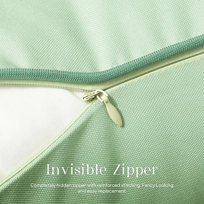 Phantoscope Pack of 2 Outdoor Waterproof Throw Pillow Covers with Contrast Piping, Decorative Square Cushion Case Patio Pillows for Couch Tent Sunbrella, Sage Green 12x20 inches