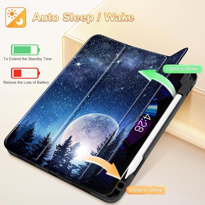 Tuiklol for iPad Pro 11 Inch 4th / 3rd / 2nd / 1st Gen Case 2022 2021 2020 | 2018 Build-in Pencil Holder with Stand TPU Back Cover &amp Trifold Stand &amp Auto Wake/Sleep Tablet Case Black Cat