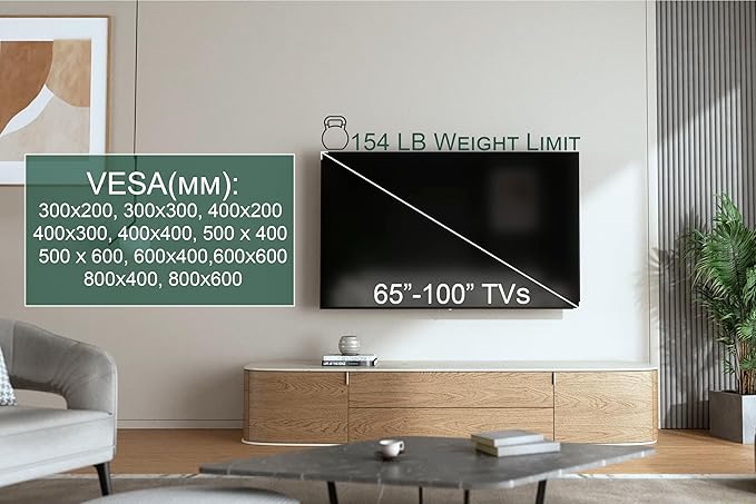 ynVISION.DESIGN Heavy Duty TV Wall Mount for 65–100” TVs, XXL Full Motion Bracket Extends 31.5”, Tilt Swivel Leveling, 154 lbs Capacity, Max VESA 800x600, Fits Flat, LED, LCD, OLED, 4K, Smart TVs