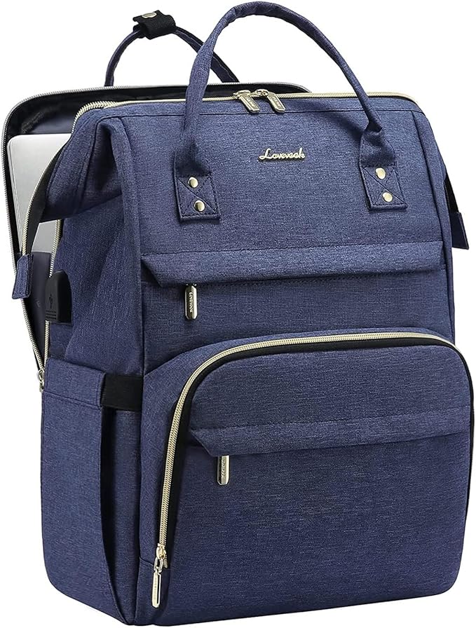 LOVEVOOK 17.3 Inch Laptop Backpack, Large Travel Backpack for Women, Water Resistant Teacher Backpack with Laptop Compartment, Professional Business Work bags with Charger, Navy Blue