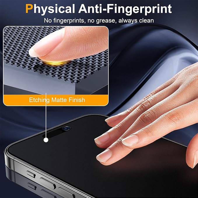 2 Pack Matte Privacy Screen Protector for iPhone 15 Pro Max 6.7-inch with Easy Installation Tool Anti Spy Anti Glare Tempered Glass Film Dynamic Island Compatible Case Friendly 9H Hardness