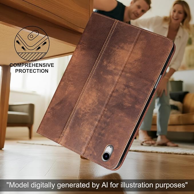 Leather Case for iPad (A16) 11th (11)/ 10th Generation (10.9) Full Grain LeatherProtective Smart Folio Cover with Pencil Holder Auto Sleep/WakeAnti Slip Black Silver