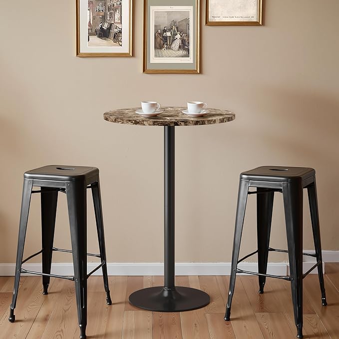 Homall Round Dining Table Bistro Pub 23.8 x 39.5 Inches Bar Table for Kitchen, Dining Room (2, Marble-Black)