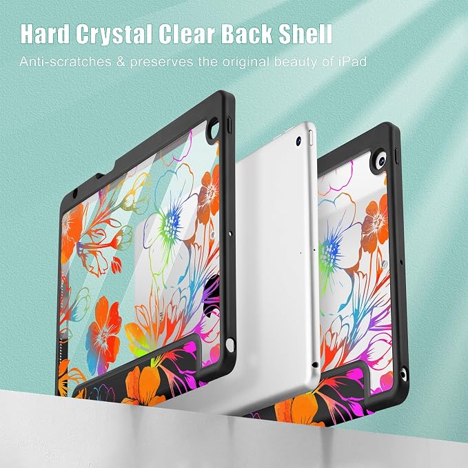 Tuiklol for iPad 10.2 inch 9th / 8th / 7th Gen 2021 2020 2019 Release Case | Built in Pencil Holder - TPU Protection Trifold Stand Stand Clear Back Tablet Cover With Auto Wake/Sleep Blue berries