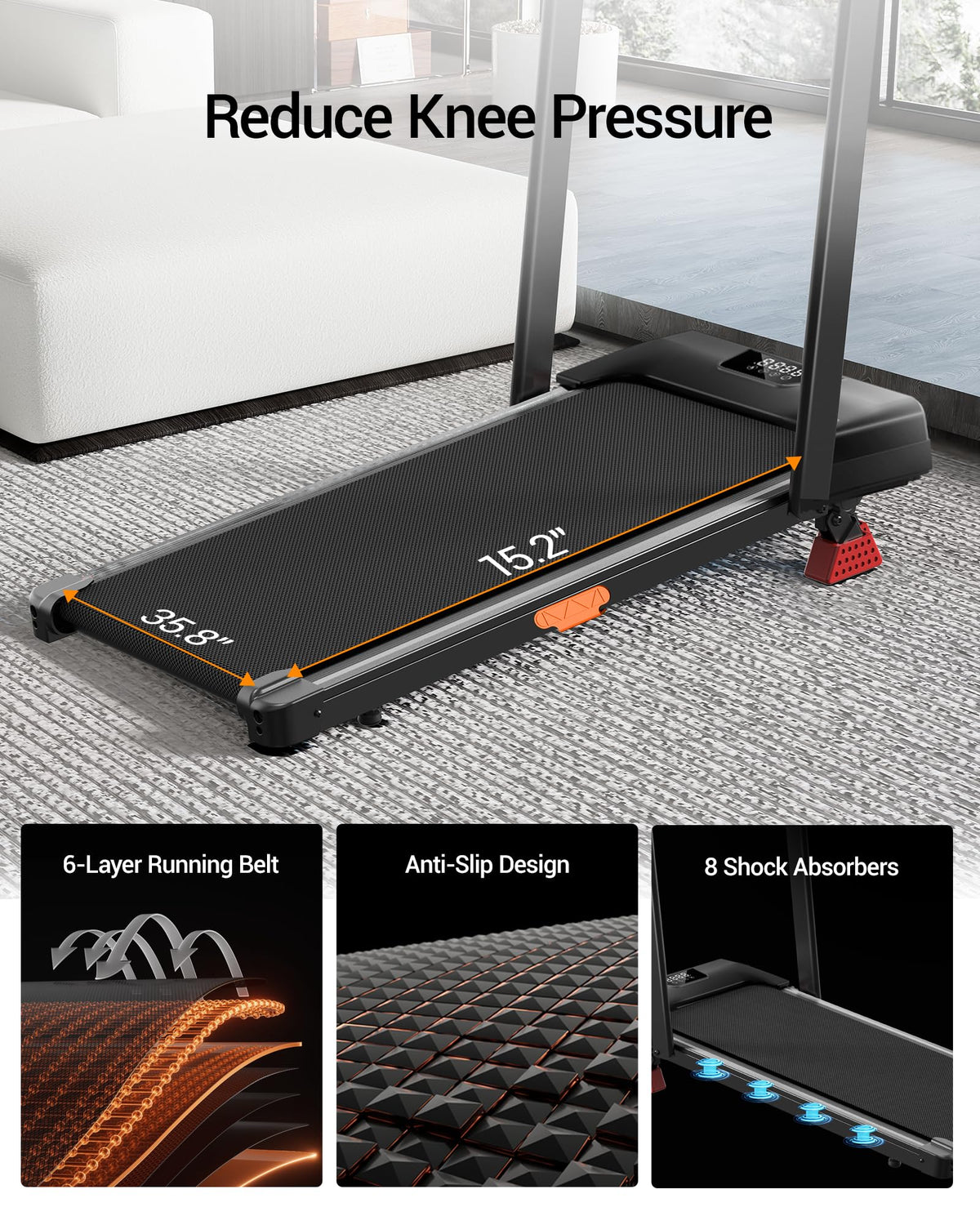 Walking Pad with 17% Incline Upgrade Portable Treadmill for Home Small Space 300LBS with Remote Control