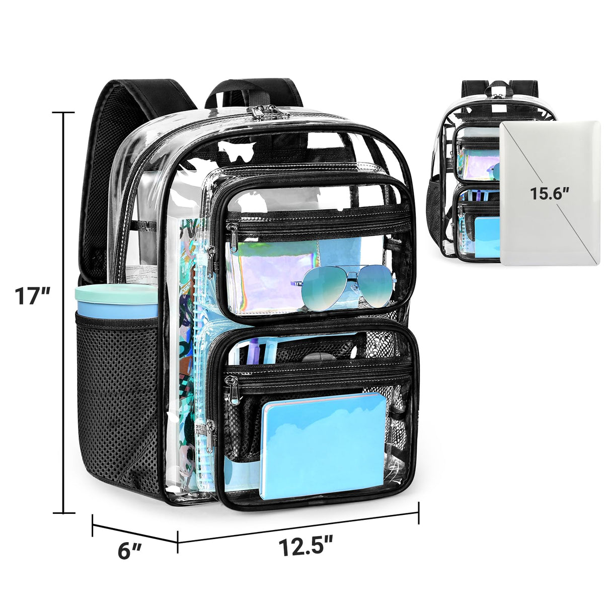 ZORFIN Heavy-Duty Clear Backpack for School and Work, Large Transparent Bag with Reinforced Straps
