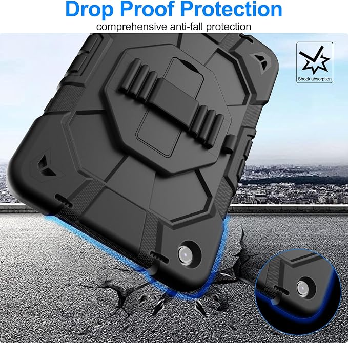 Heavy Duty Shockproof Case for Samsung Galaxy Tab A9+ Plus 11 2023 (SM-X210/X216/X218) [Dual Front Frame] with/No Screen Protector 360 Rotating Stand Hand &amp Shoulder Strap (Black/Black)