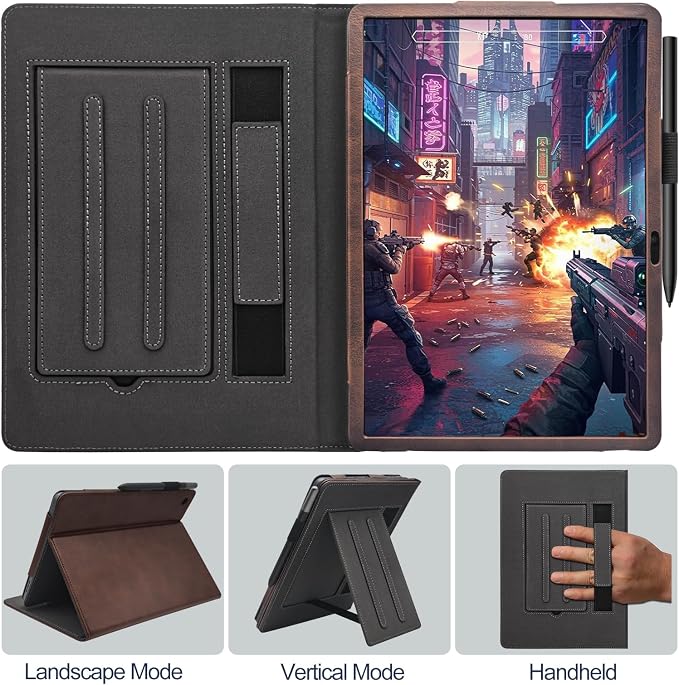 Hand Strap Case for 10.1 TCL TAB 10 Gen 4 (Model: 8483A) Tablet PU Leather Bidirectional Multi-Angle Stand Cover with Auto Sleep &amp Wake/Elastic Pen Holder (Black)
