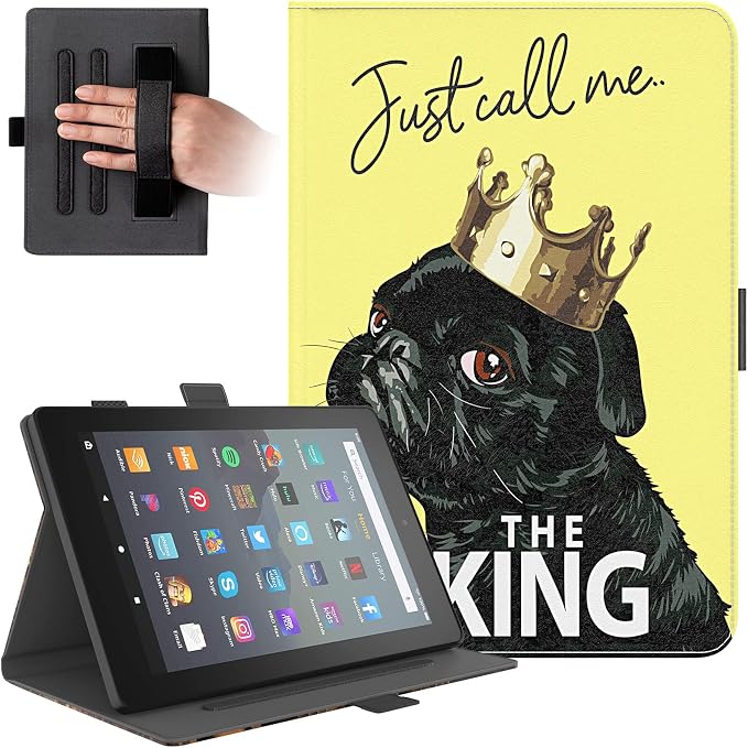 Case for Kindle Fire 7 TabletDteck Full Protective Flip Adjustable Stand Auto Wake/Sleep Smart Cover with Pencil Holder for Kindle Fire 7 Tablet 9th/7th/5th Generation 2019/2017/2015 ReleaseKing Dog