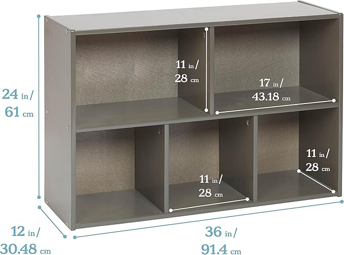 ECR4Kids Streamline 5-Compartment Storage Cabinet, 24in, Classroom Furniture, Grey Wash