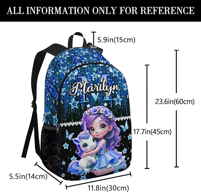 Custom Kids Backpack with Lunch Box Personalized Name Bookbag for Girls Back to School Blue Backpacks for Elementary Middle School Boys