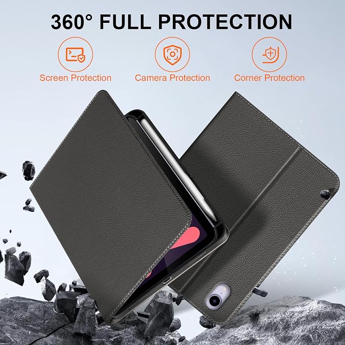 Case for iPad Mini7(A17 Pro) 2024/6th 2021 8.3 with Pencil Holder | Leather Protective Shockproof Smart Cover Adjustable Stand Auto Wake/Sleep Multiple View Angles Black