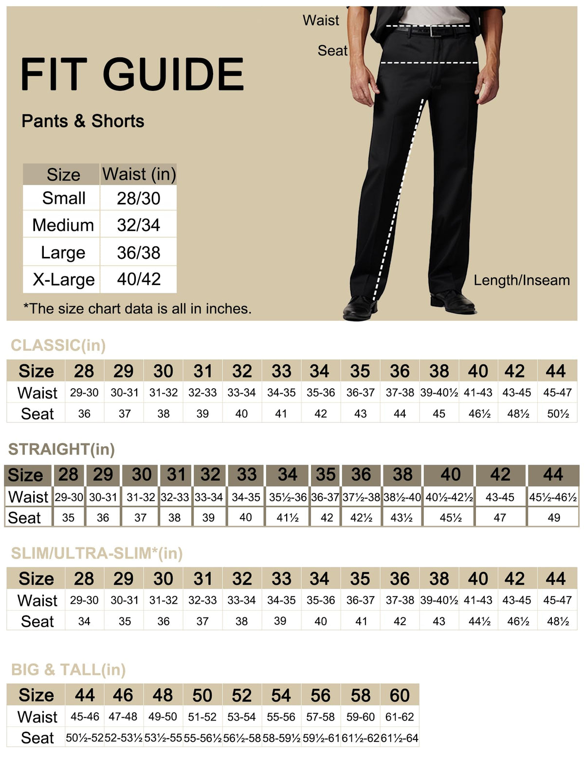 YUCENFU Mens Classic Fit Khaki Casual Chino Pants Hidden Waistband Big Tall