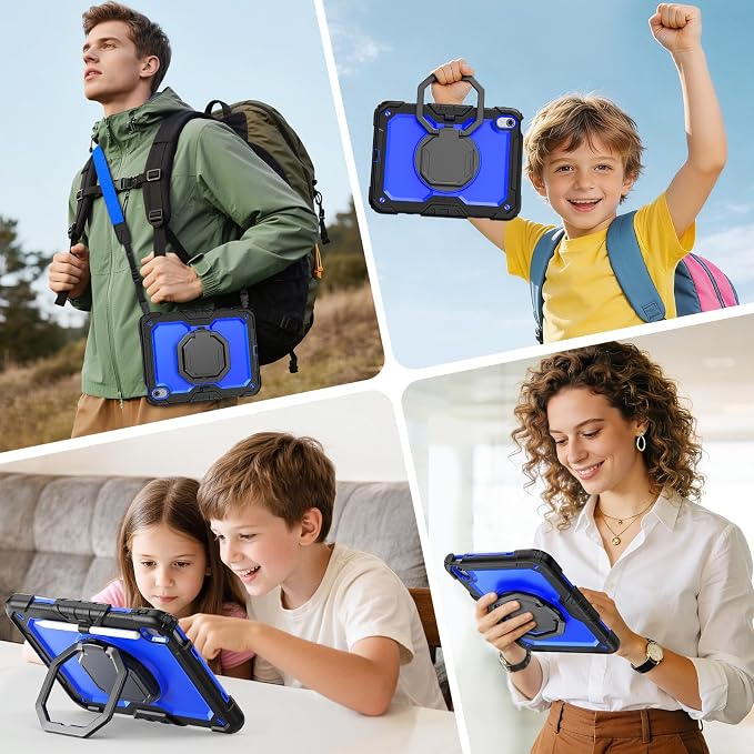 SEYMAC stock Handle Case for iPad (A16) 11th / 10th Gen 11'' /10.9'' Black | Full-Body Drop Protection Shockproof Case Pencil Holder Screen Protector 360 Ring Handle Stand 2025/2022 Released