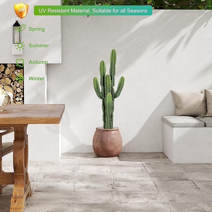 UV-Resistant Artificial Fake Cactus Plants 4ft – Large Faux Cowboy Cactus for Indoor & Outdoor Home, Office, or Garden Decor