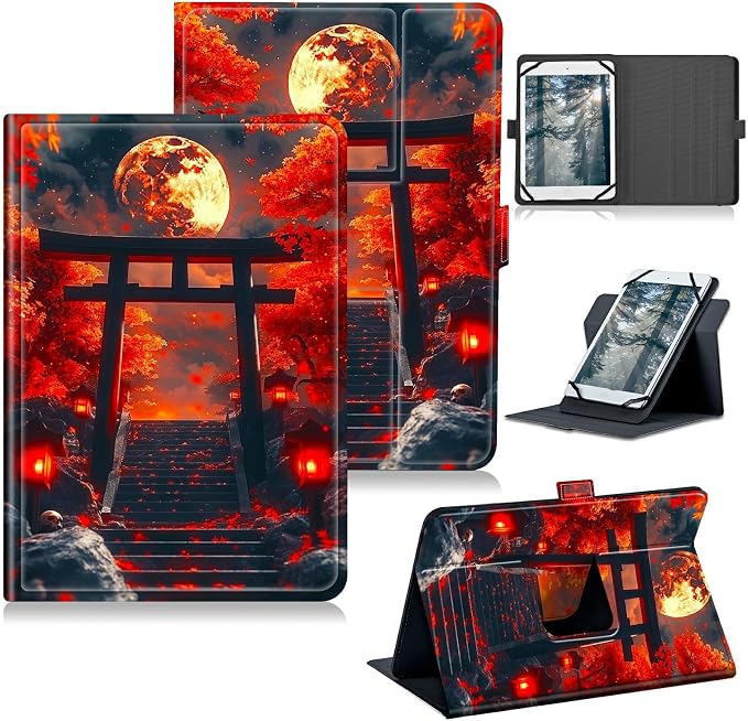 for Walmart Onn 10.1 2024 Onn 10.1 Gen 4 Universal Tablet Case 360 Degree Rotating Kickstand Protective Stand Case with Multiple Viewing PU Leather Shell Case Black Book Cat