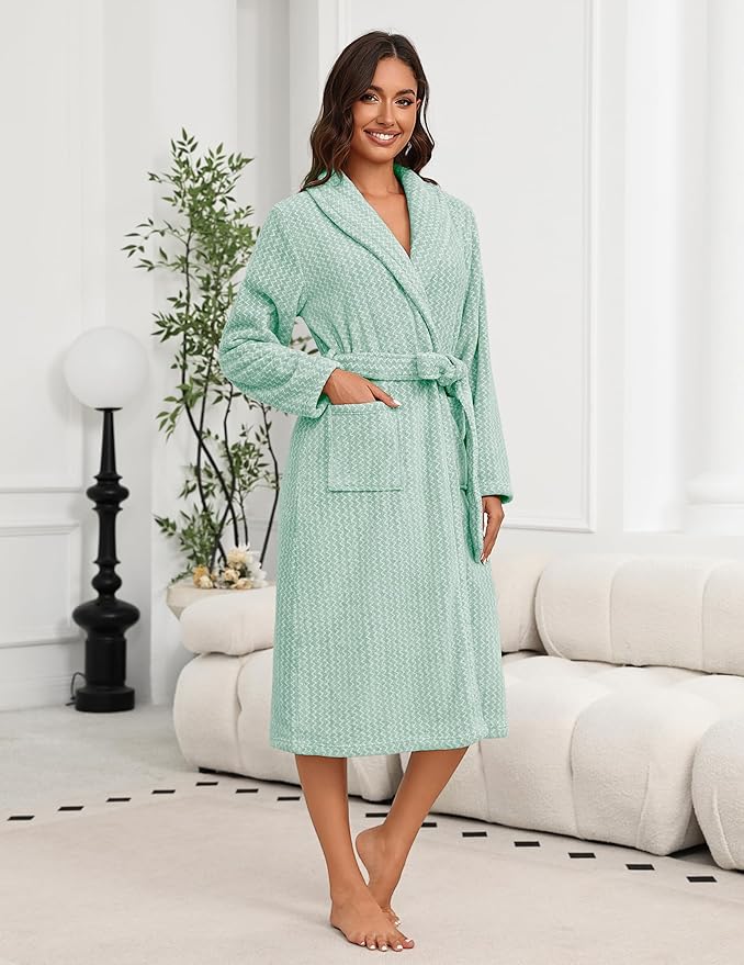 Ekouaer Women's Robe Plush Soft Long Bathrobe Cozy Warm Shawl Collar Spa Robe with Pockets