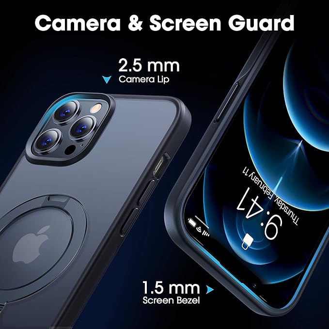 CASEKOO Designed for iPhone 12 Pro Max Case with Magnetic Invisible Stand [Military Drop Protection] [Compatible with MagSafe] Shockproof Translucent Matte Slim Promax Phone Cover 6.7", Black