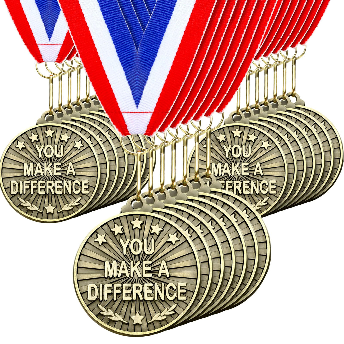 Quelay 30 Pcs 2'' Gold Awards Medals Bulk Winner Medals with Neck Ribbons Encourage Team Participation for Adults Trophy Award Prize Gift Competitions Graduation Party(Make A Difference)