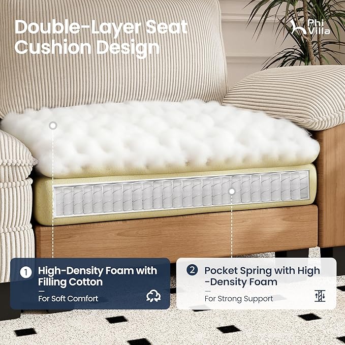 PHI VILLA Cloud Modular Couches Sets, 3 Pieces Large Sectional Sofa Set with Loveseats & Armchair, 6-Seater Upholstered Couch for Living Room, Corduroy Fabric, Beige
