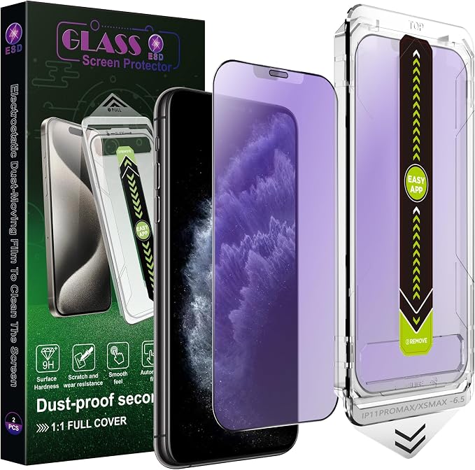 2-Pack Anti Blue Light Blocking Matte Screen Protector for iPhone 11 Pro Max/XS Max(5.8-Inch)Anti-Glare9H Tempered GlassFull CoverageAnti-FingerprintAuto Dust RemovalBubble-Free