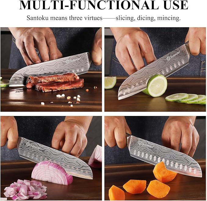 Sunnecko Santoku Knife 7 Inch High Carbon Steel Japanese Chef Knife