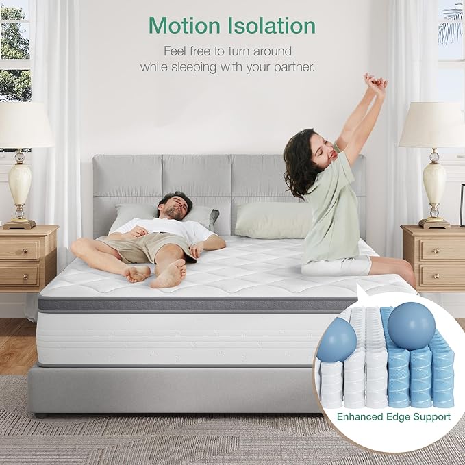 Novilla King Size Mattress,12 Inch King Mattress in a Box with Individually Pocket Innerspring, Pressure Relief & Motion Isolationt, Medium Firm Feel