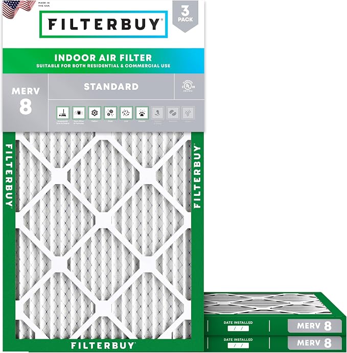 Filterbuy 8x30x1 Air Filter MERV 8 Essential Dust & Allergy Defense,