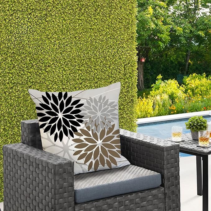 DFXSZ Outdoor Throw Pillow Covers 18x18 Inch Set of 2 Waterproof Spring Summer Geometric Elegant Black Brown Outdoor Pillow Covers for Patio Funiture Garden Couch 158G18