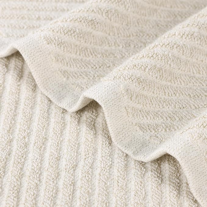 Superior Amelia Viscose Cotton Blend Medium Weight Towels, for Bathroom, Shower, Spa, Plush, Quick Dry, Ultra-Soft Towels, Bath Essentials, Ribbed Design, Bath Towels, Set of 2, Beige