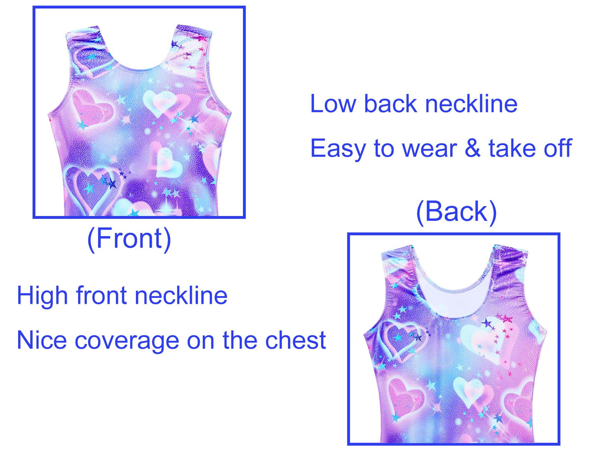 Domusgo Leotard for Girls Gymnastics Size 3t 4t Metallic Purple Blue Hearts Sleeveless Practice Biketards Activewear