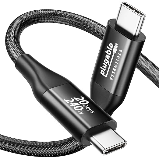 Plugable Short Braided USB C Monitor Cable 1FT 4K@144Hz/8K Video Output | USBC 3.2 Gen 2X2 Display Cable 20Gbps Data Transfer 240W PD Charging Fit for Portable Monitor SSD MacBook iPhone 17