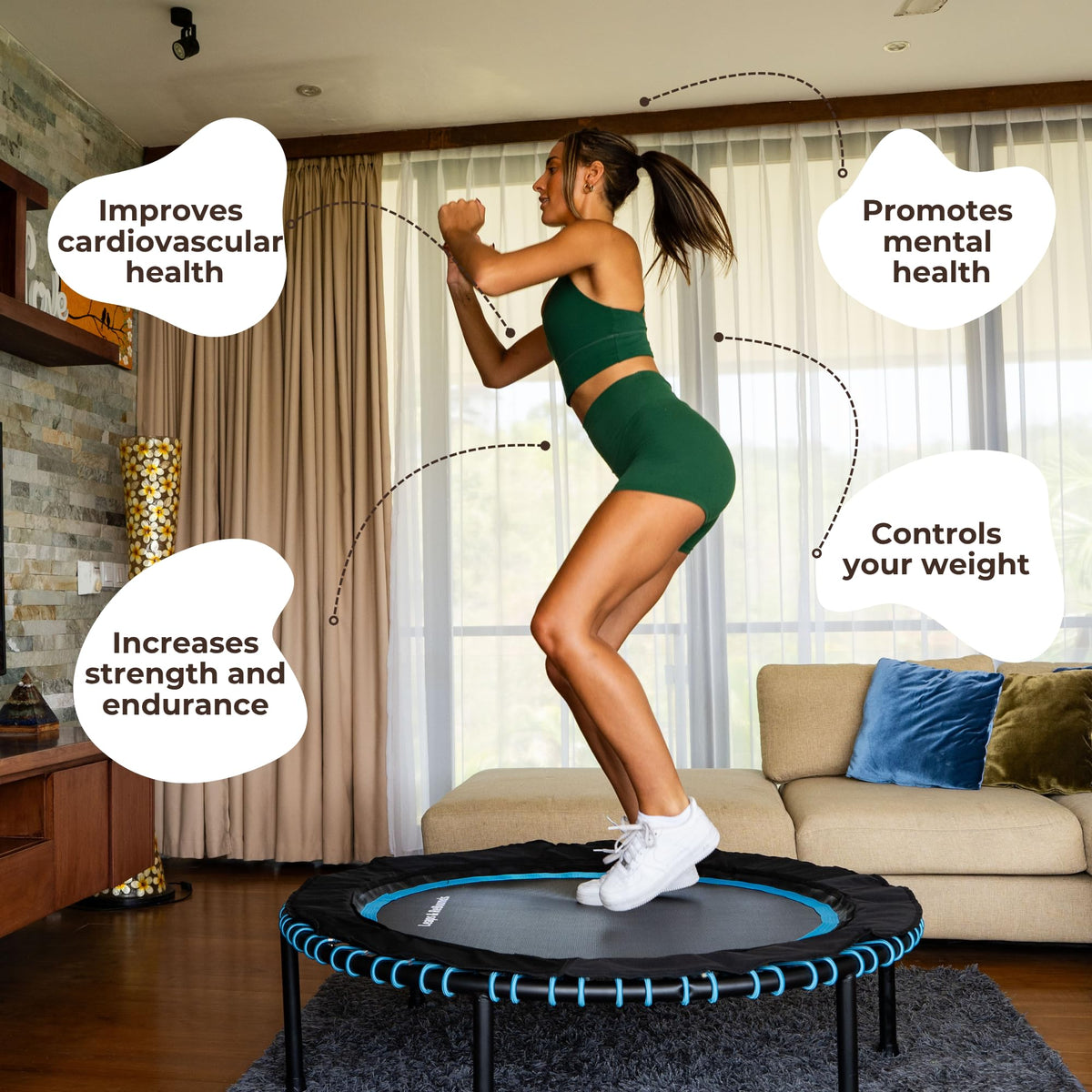 Leaps & ReBounds Fitness Rebounder Trampoline, 40-Inch or 48-Inch Bungee Exercise Trampoline with Full-Size Mat for Low-Impact Cardio, Balance and Home Workouts