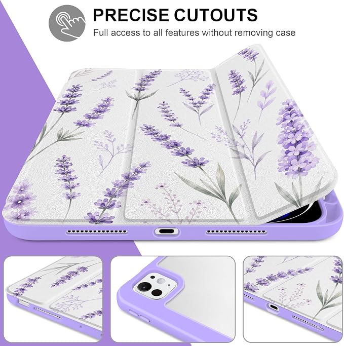 Case for iPad Pro 11 inch M5 2025 /M4 2024 Blue Ribbon Stripe | Blue Ribbon Stripe Folio Case with Clear Back Pencil Holder Trifold Stand and Auto Sleep/Wake for Preppy Aesthetic Users