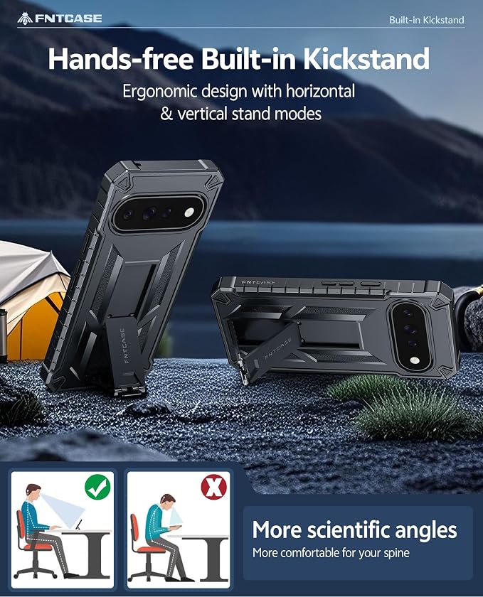 FNTCASE for 11 Pro XL Case Rugged Kickstand 2 Front Frames Black | Built-in Screen Protector 20FT Military-Grade Drop Protection Rugged Heavy Duty Shockproof Full Body Protective Cover
