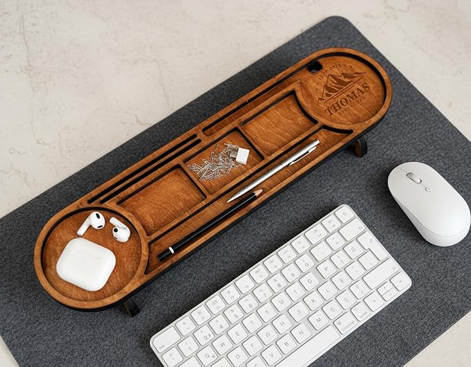 Ships Next Day Personalized Wood Desk Organizer Custom Phone &amp Tablet Stand Engraved Wood Office Accessory Custom Docking Station Custom Organizer Gift
